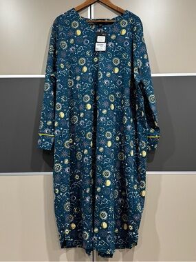 Ulla Popken Night Dress 24/26 Blue Midi Long Sleeve Womens Stars Moon Moo Moo